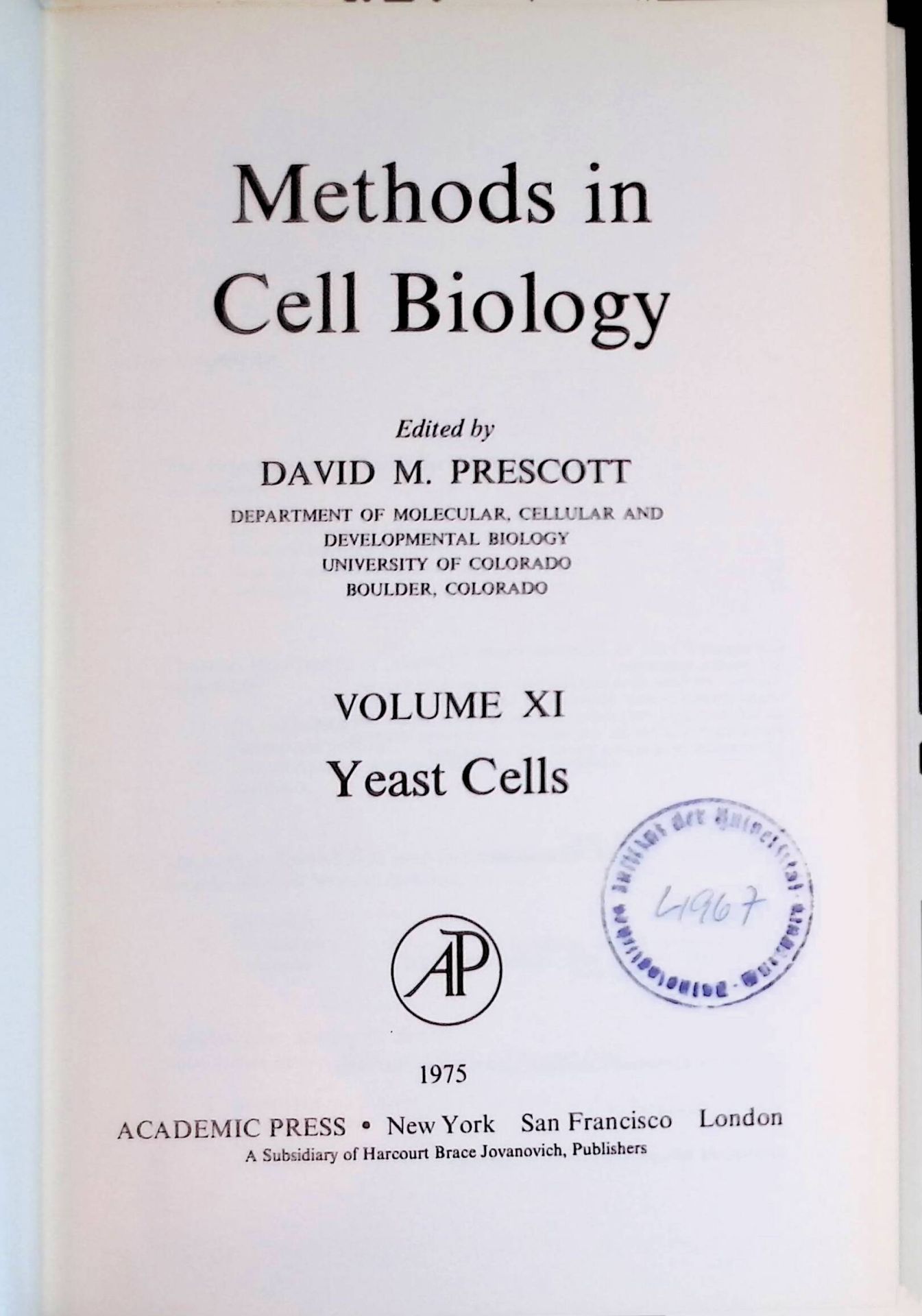 Methods in Cell Biology, vol. XI: Yeast Cells