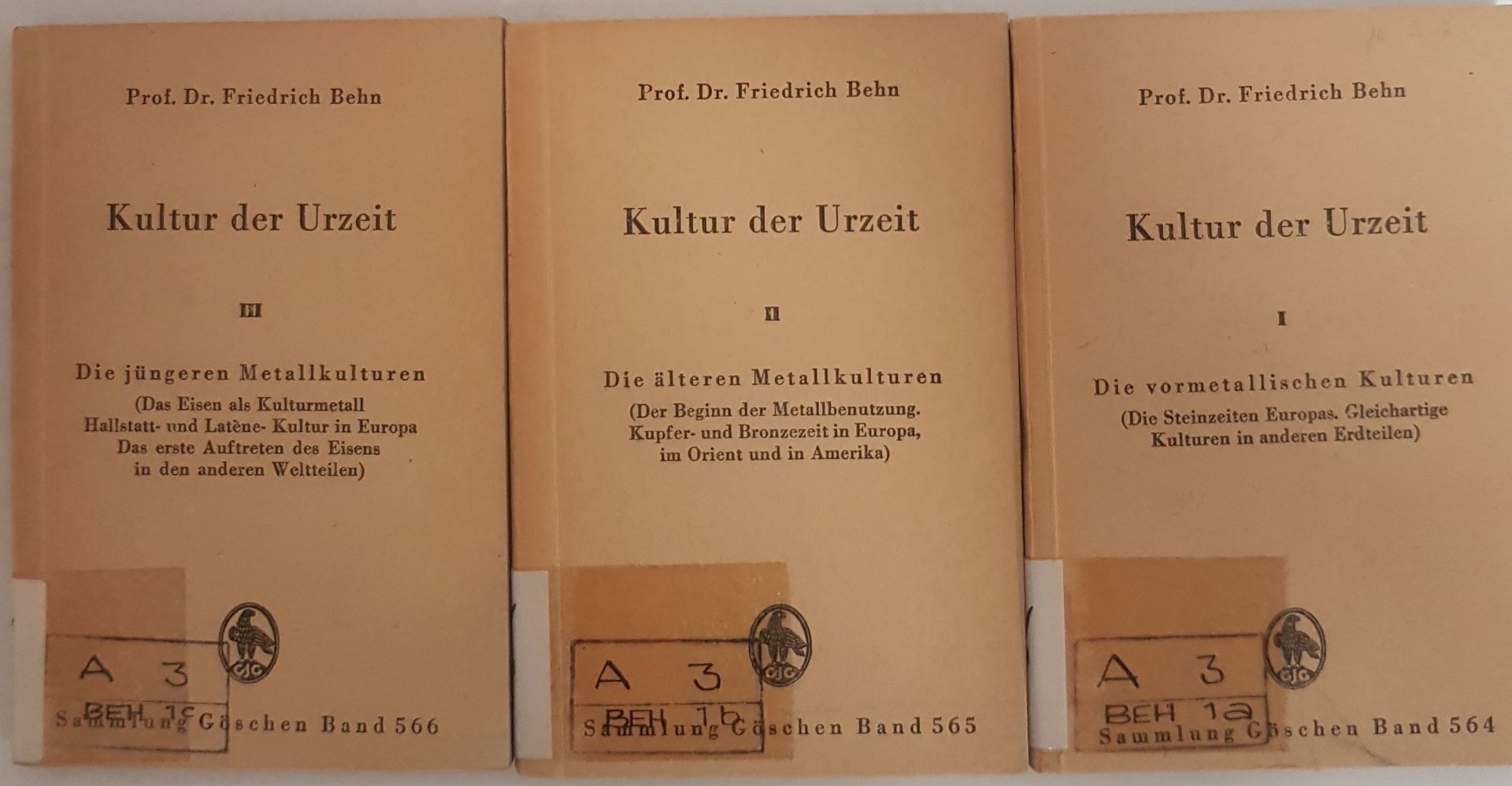 Kultur der Urzeit (3 Bändchen KOMPLETT) - Bd.I: Die vormetallischen Kulturen/ Bd.II: Die älteren Metallkulturen/ Bd.III: Die jüngeren Metallkulturen
