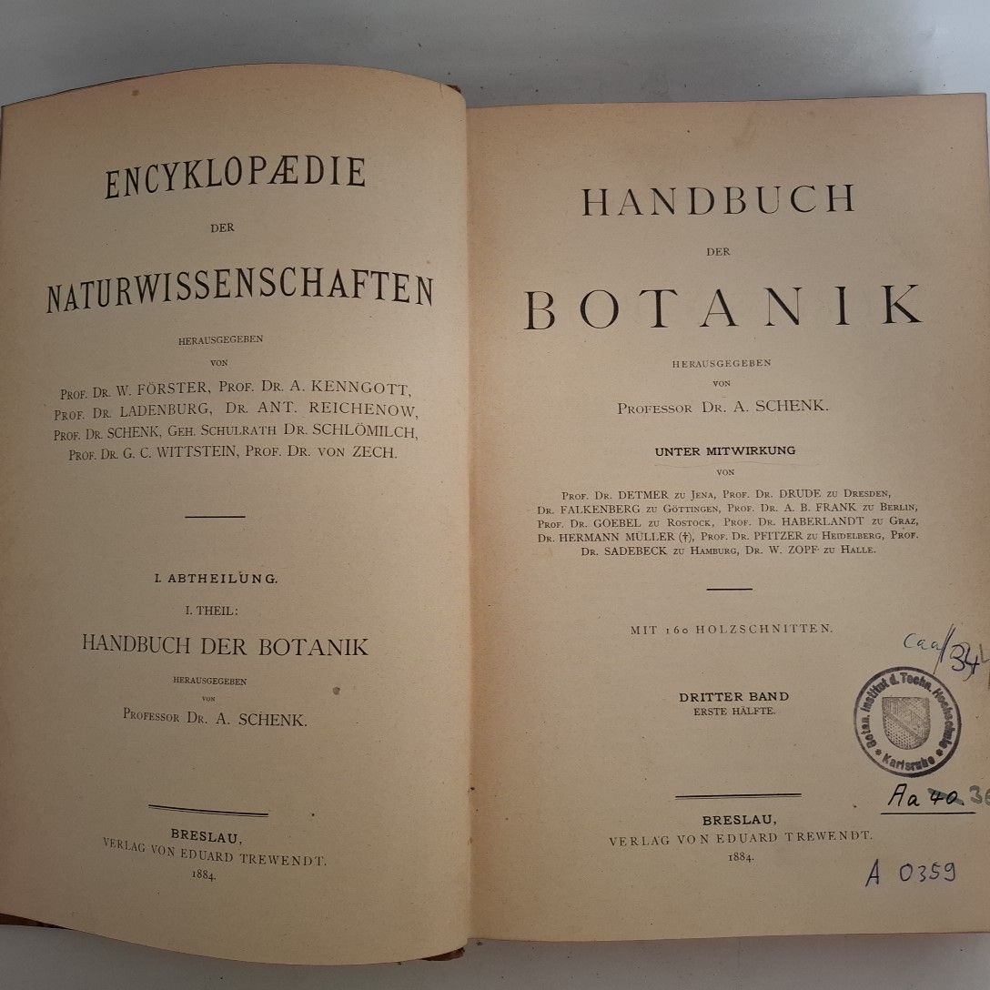 Handbuch der Botanik: DRITTER BAND, ERSTE HÄLFTE