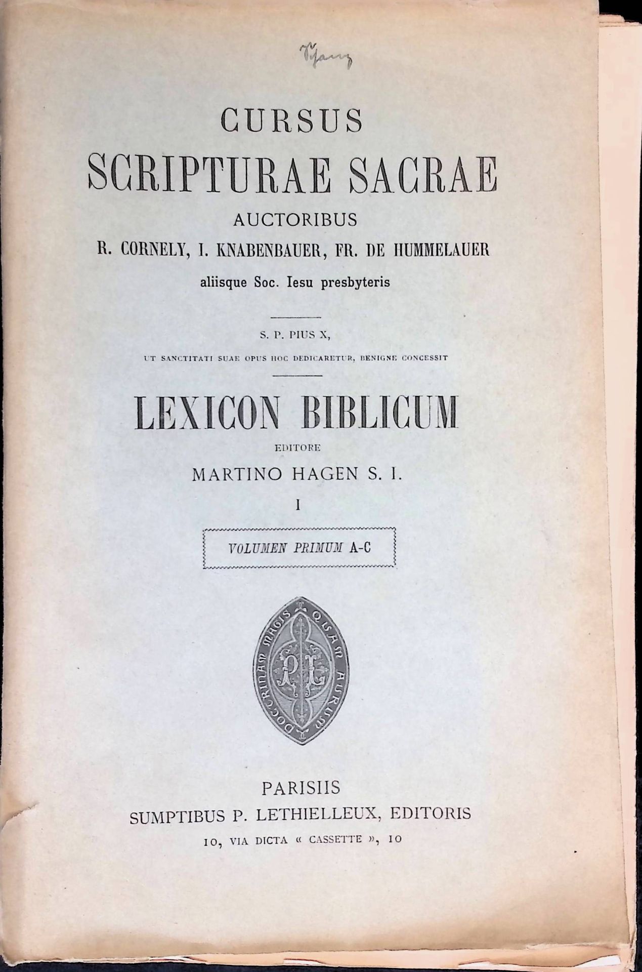 Lexicon Biblicum, 1. Volumen Primum A-C