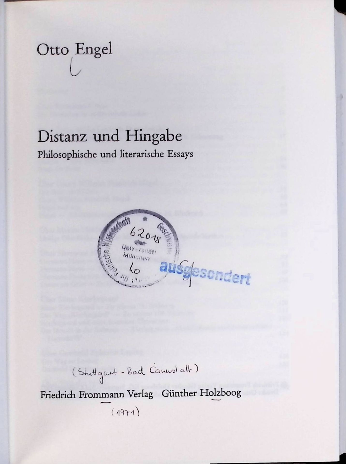 Distanz und Hingabe : philosophische und literarische Essays