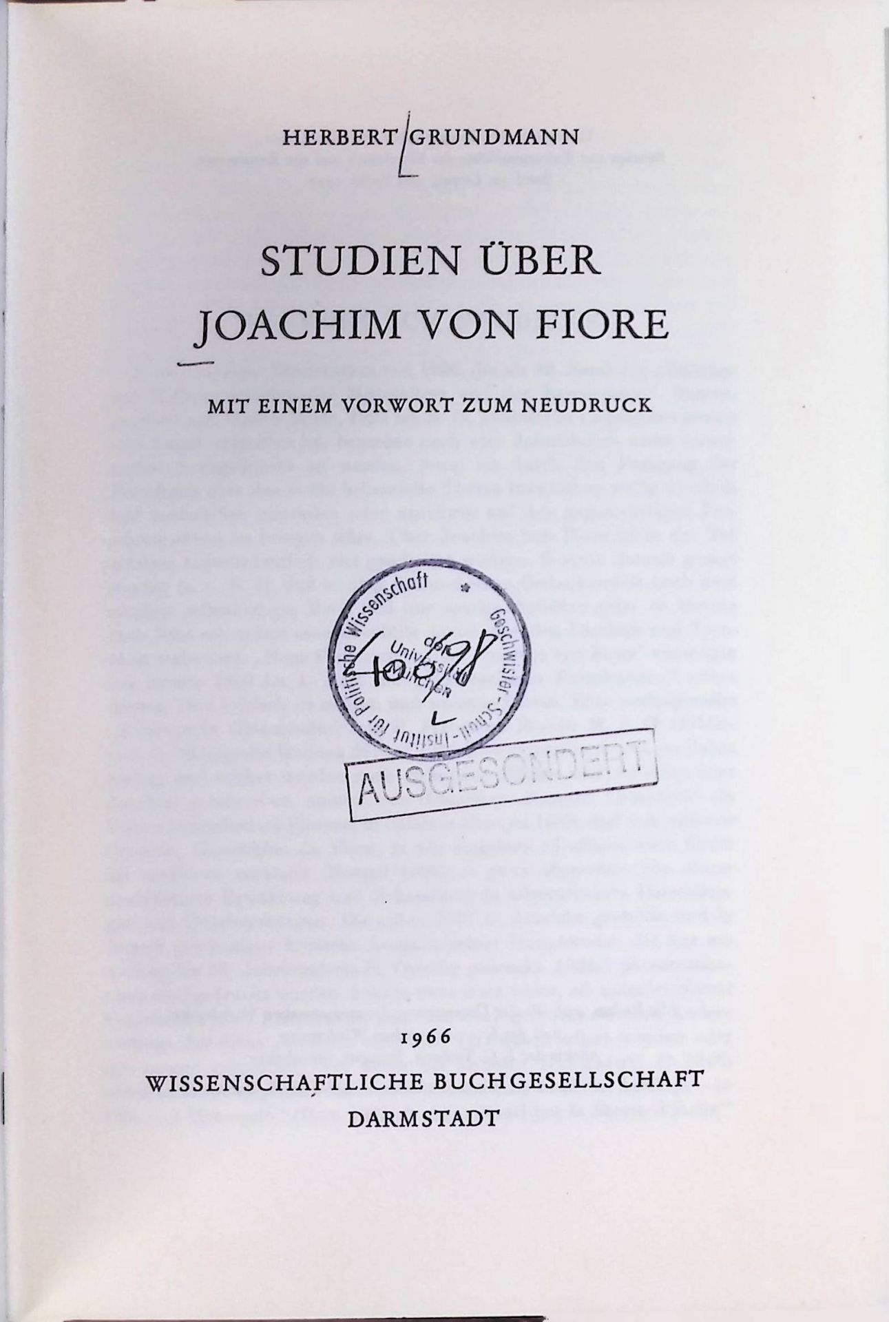 Studien über Joachim von Fiore : Mit einem Vorwort zum Neudruck