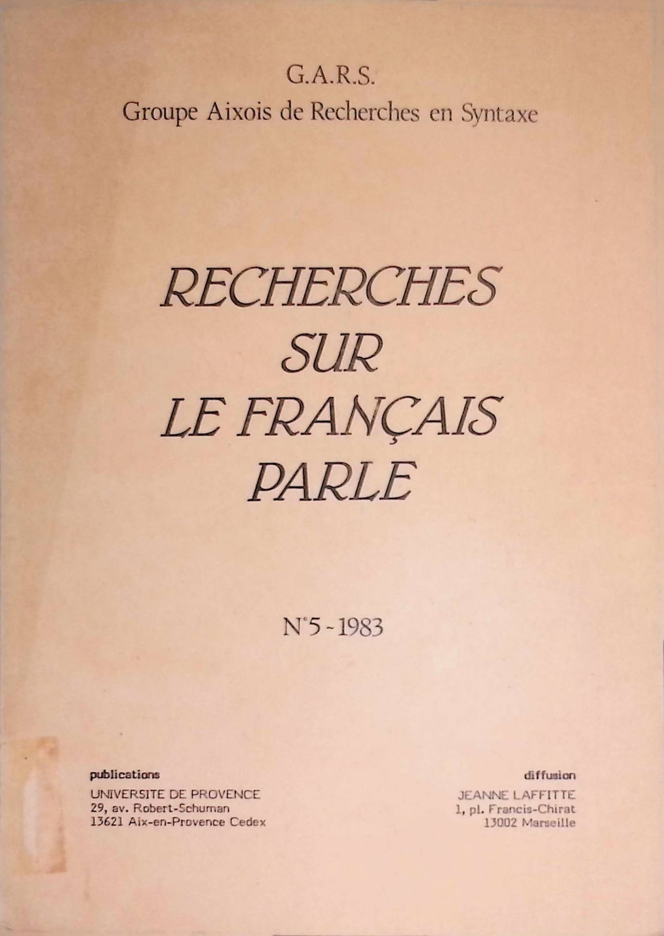 Recherches sur le francais parle