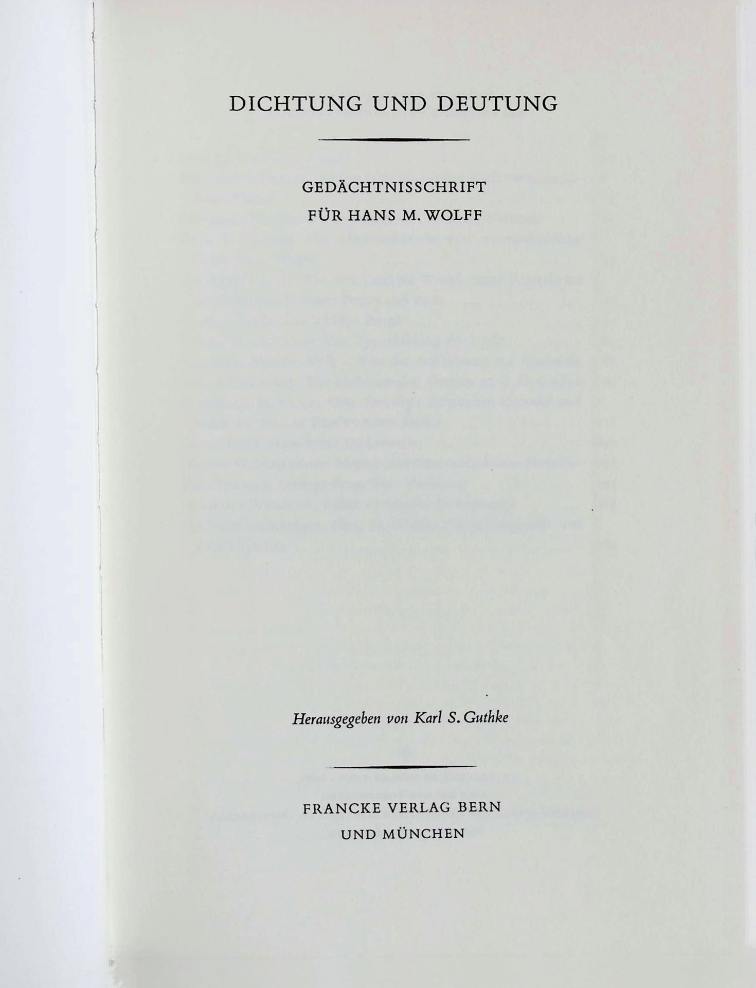 Dichtung und Deutung : Gedächtnisschrift für Hans M. Wolff