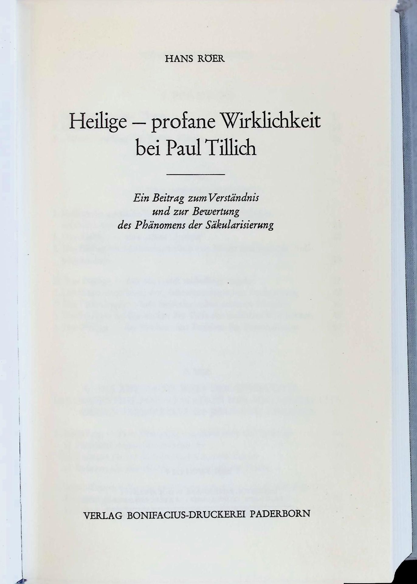 Heilige, profane Wirklichkeit bei Paul Tillich : ein Beitr. z. Verständnis u. z. Bewertung d. Phänomens d. Säkularisierung