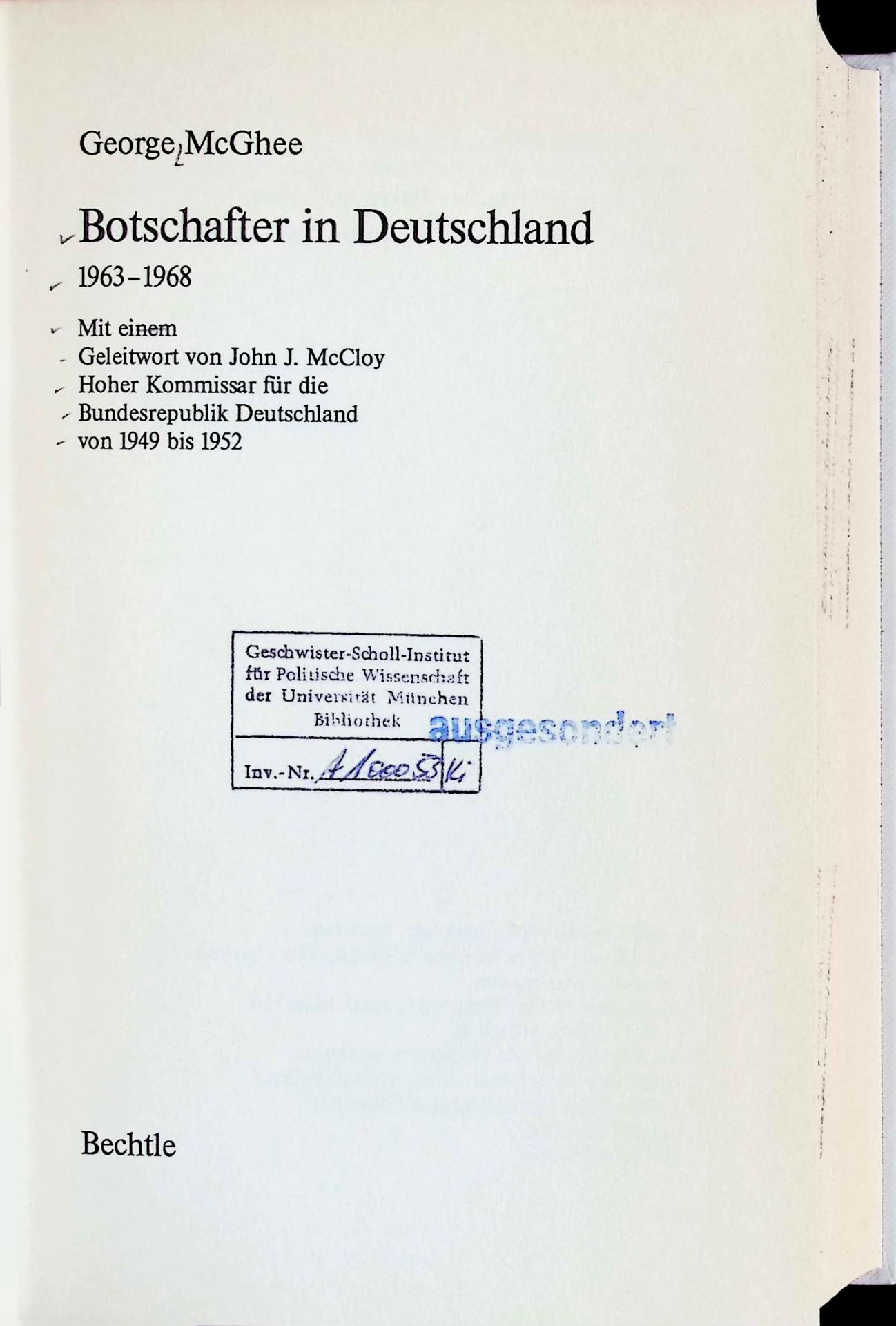 Botschafter in Deutschland : 1963 - 1968