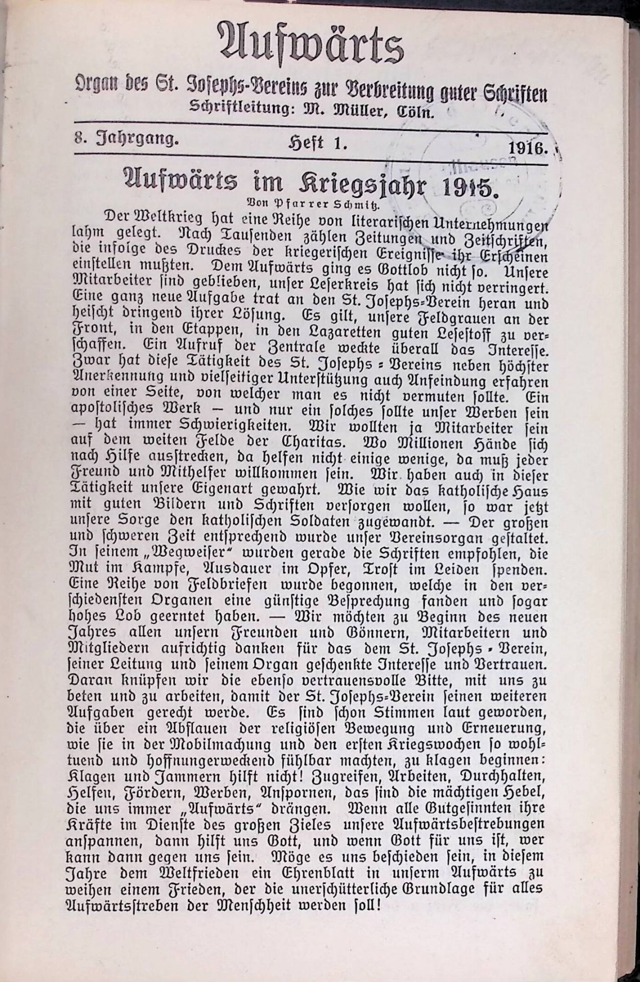 Aufwärts : Organ des St. Josephs-Vereins zur Verbreitung guter Schriften : 8. Jahrgang Heft 1-10 / 9. Jahrgang Heft 1-12 (KOMPLETT in einem Buch)