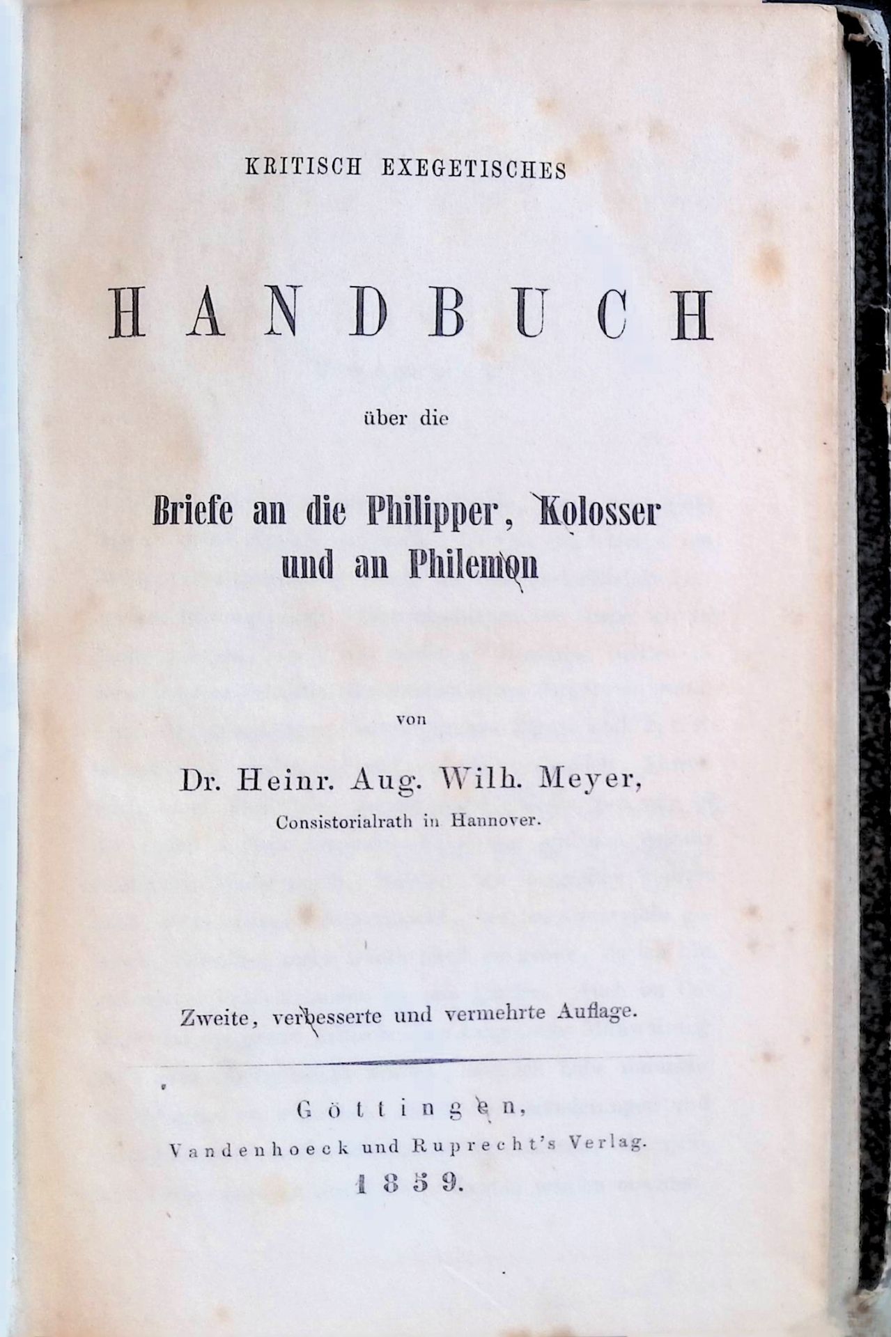 Kritisch-exegetischer Kommentar über die Briefe an die Philipper, Kolosser und an Philemon